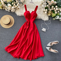 Nouvelles robes femmes dame élégant été Design sens col en v dos nu rétro couleur unie minceur longue robe Vestido