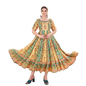 Robe longue vintage à imprimé floral, coupe trapèze, col carré, manches courtes, en mousseline, pour femme, robe d'été - Product Image 1