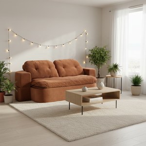 Canapé-lit <span class=keywords><strong>convertible</strong></span> en velours côtelé <span class=keywords><strong>terracotta</strong></span>, grand format, 2 places, avec dossier capitonné, pour salon et chambre à coucher - Product Image 1