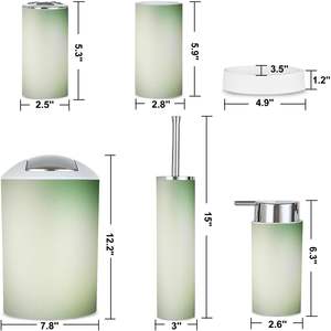 Juego de accesorios de baño de 6 piezas, verde salvia con flores y ramas, patrón sin costuras, acabado de superficie cepillada con estampado completo - Product Image 3