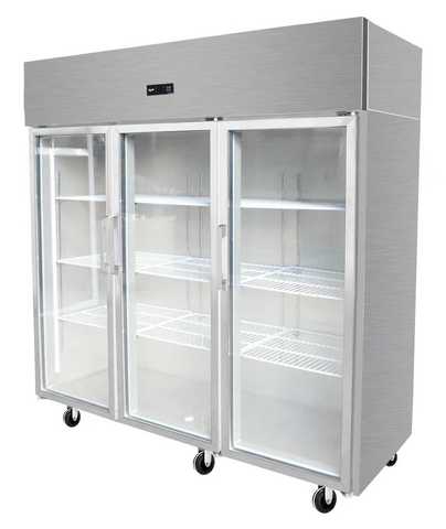 Single Temperature Controlled 3-Door Stainless Steel Commercial Refrigerator Display Cabinet