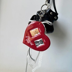 Heart-Shaped <b>Photo</b> <b>Keychain</b> Red Plastic Resin Charm With Lace Ribbon For Bag And Keyring - Product Image 3