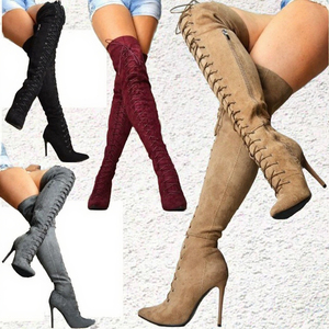 Bottes à talons hauts au-dessus du genou en faux daim exotique, à bout ouvert, avec fermeture éclair, pour pole dance, talon de 20 cm, bottes longues pour femmes - Product Image 3