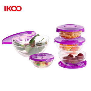 5 Piece Glass Bowl Set Food Box Storage Stacking Containers with <strong>Red</strong> Lids <strong>Microwave</strong> - Product Image 4
