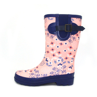 Bottes de pluie en caoutchouc pour femmes, imprimé floral rose tendance, avec boucle latérale réglable, imperméables, pour jardin et extérieur