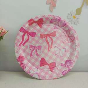 Platos y Vasos Desechables Decorativos con Tema de Lazo Rosa Personalizado para Cumpleaños de Niña, Artículos de Decoración para Fiestas - Product Image 3