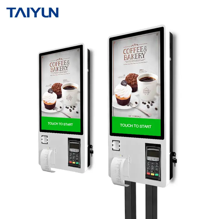 Restaurant 24" 32" order touch screen POS system both standing desktop self pay machine self service order payment kiosk