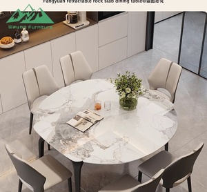 Luxury Italian Minimalist Sintered Stone Dining <b>Table</b>, Smart Extendable Round to Square <b>Table</b> for Small Apartments Xyl-cz041 Sma - Product Image 6