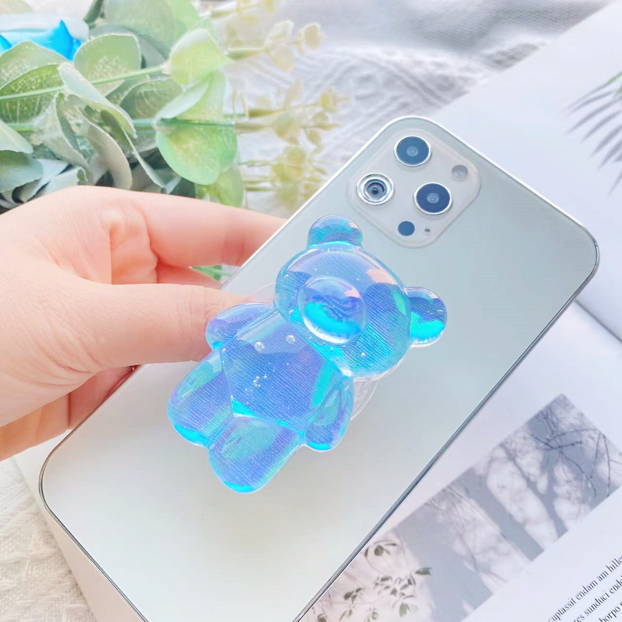 Supporto Per Telefono A Forma Di Orso – Pieghevole 3D Con Paillettes Epossidiche, Regalo Carino - 5