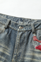 Jean en denim ample et large à taille mi-haute, imprimé nuages coucher de soleil, style vintage décontracté, 100 % coton épais, coupe brute, personnalisable ODM/OEM