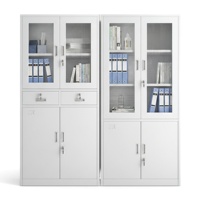 Armoire de rangement de bureau entièrement en acier, réglable, avec portes supérieures en verre et compartiments inférieurs verrouillables - pour l'organisation des documents et fournitures dans la chambre