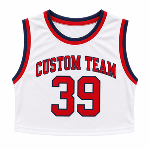 Débardeur de basketball court pour femme, sans manches, en maille, avec bordure rayée, pour les jours de match, personnalisable avec numéro d'équipe - Product Image 2