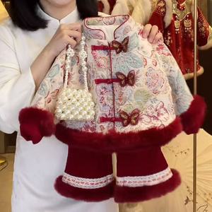 Girls Chinese Style Winter Hanfu Outfit Thickening New Year Clothing With Pearl Bag - Product Image 5
