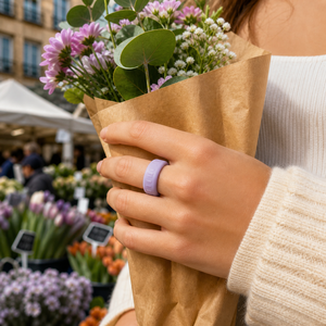 Coque de protection en silicone Oura Ring 5/4 Galaxy Ring RingConn Ultrahuman, couleur lilas lavande, ventilée, respirante, motif floral - Product Image 4