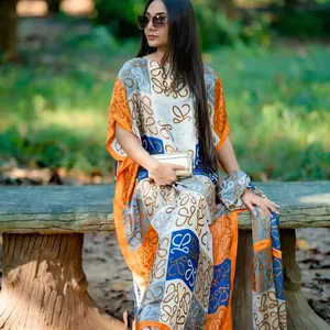 2024 new ladies brand silk dress luxury muslim long robe with scarf custom casual plus size women's african kaftan