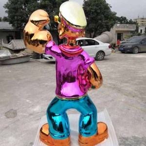 Escultura de dibujos animados arte pop resina fibra de vidrio personalizada al por mayor estatua de Popeye cromada color - Product Image 5