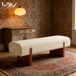 Banc de fin de lit moderne et simple, rembourré blanc, pour chambre d'hôtel, villa, salon, avec structure en bois et revêtement en tissu, meuble de loisirs - Product Image 4