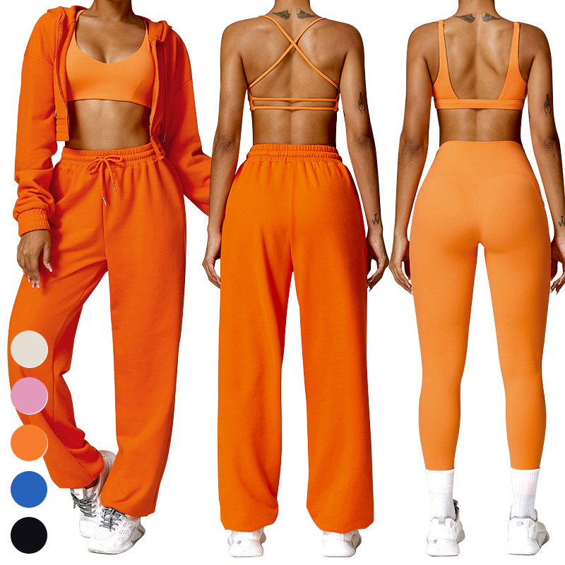 Women's Quick-Dry Sports Bra Leggings Hoody Sweatpants Gym Fitness Set Solid Pattern Yoga Suit-5 Piece Workout Wear · image 4