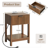 Table de chevet moderne de luxe à lumière naturelle avec double tiroir vertical et fonction de charge pour chambre à coucher et salon