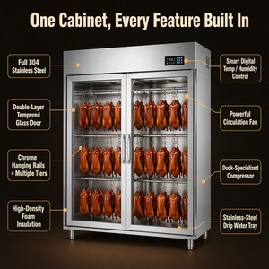 Armoire <span class=keywords><strong>de</strong></span> séchage à air commercial en acier inoxydable pour canard rôti, canard à la pekingaise, poulet et viande marinée, avec système <span class=keywords><strong>de</strong></span> suspension - Product Image 4