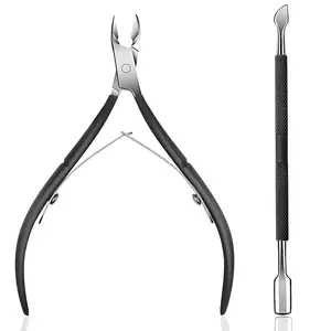 Professional Black Cuticle Pusher Tool Nail Remover Cuticle Nipper for Fingernails and Toenails