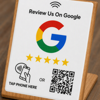 Soporte de Exhibición de Código QR y Tarjetas NFC de Madera Sólida Ecológica Personalizado para Reseñas de Google, para Escritorio, Mesa, Restaurante, Cafetería, Negocio
