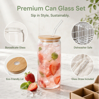Glazen drinkset 6-delig, koffiekopjes van borosilicaatglas, drinkglazen 16oz met deksel en rietje voor e-commerce verpakking