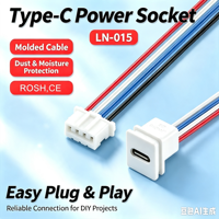 Conector de Panel USB-C Blanco LN-015, Tipo-C Hembra Reversible con Cable Preconectado PH2.0 de 4 Pines, 15CM, 24AWG