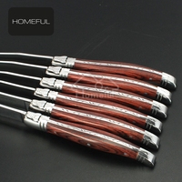 Couteau de cuisine haut de gamme en acier inoxydable, couteau à steak Laguiole dentelé de 4,5 pouces avec manche en bois Pakka