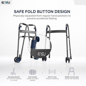 ENSU One-Click Floding Walking Aids Frame Andador de nube estándar plegable con ruedas para adultos mayores discapacitados - Product Image 2