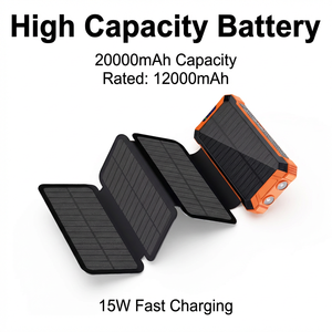 Batterie <span class=keywords><strong>solaire</strong></span> pliable 20000mAh avec 4 panneaux 6W, <span class=keywords><strong>chargeur</strong></span> sans fil 10W, charge rapide, batterie <span class=keywords><strong>solaire</strong></span> portable avec lumière LED - Product Image 1