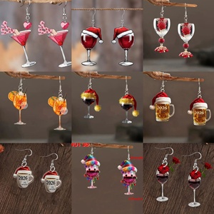 Brincos de Plástico em Formato de Taça de Vinho, Acrílico Plano, Decorações de Feriado, Dia dos Namorados, Rosa, Chapéu de Papai Noel - Mais Vendidos - Product Image 3