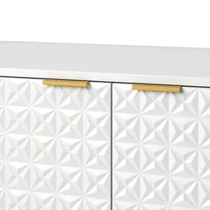 <span class=keywords><strong>Buffet</strong></span> de salon de style moderne du milieu du siècle, armoire haute en <span class=keywords><strong>bois</strong></span> avec base en métal, portes décoratives à motifs en relief - Product Image 4