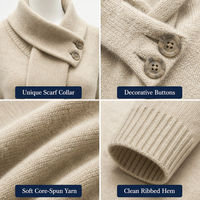Pull sans manches à col écharpe boutonné pour femme, anti-plis, anti-rétrécissement, respirant, en maille douce et chaude, en fil filé à la main