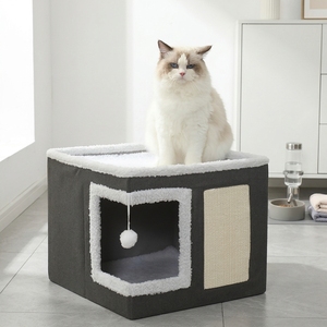 Lit pour chat moderne pliable <span class=keywords><strong>en</strong></span> peluche douce avec griffoir pour chats mignons, durable, pour la maison, meubles pour animaux de compagnie pour l'école et la cuisine - Product Image 1