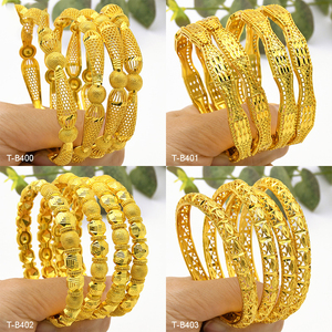 กำไลข้อมือชุบทอง 24k แบบดรอปชิปปิ้ง สำหรับผู้หญิง สไตล์ดูไบ อินเดีย เครื่องประดับเจ้าสาว กำไลลายเรขาคณิตแบบโปร่ง ของขวัญ ขายส่ง - Product Image 1