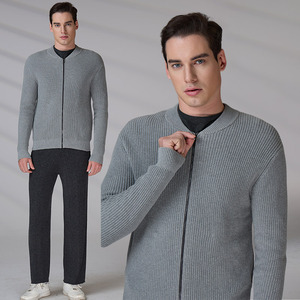 High Quality Long Sleeve <b>Zip</b> <b>Up</b> Sweater Winter Outfit 100% Cotton Custom GOTS Knitted Sweater <b>Cardigan</b> Men - Product Image 3