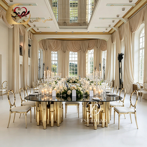 Tables de salle à manger ovales modernes en acier inoxydable et verre miroir pour mariages, maison, hôtel, cuisine, extérieur, appartement - Personnalisables - Product Image 3