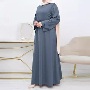 Nouveaux vêtements pour femmes jupe en Satin <span class=keywords><strong>Djellaba</strong></span> Simple couleur unie lâche col rond ceinture grande taille à manches longues - Product Image 2