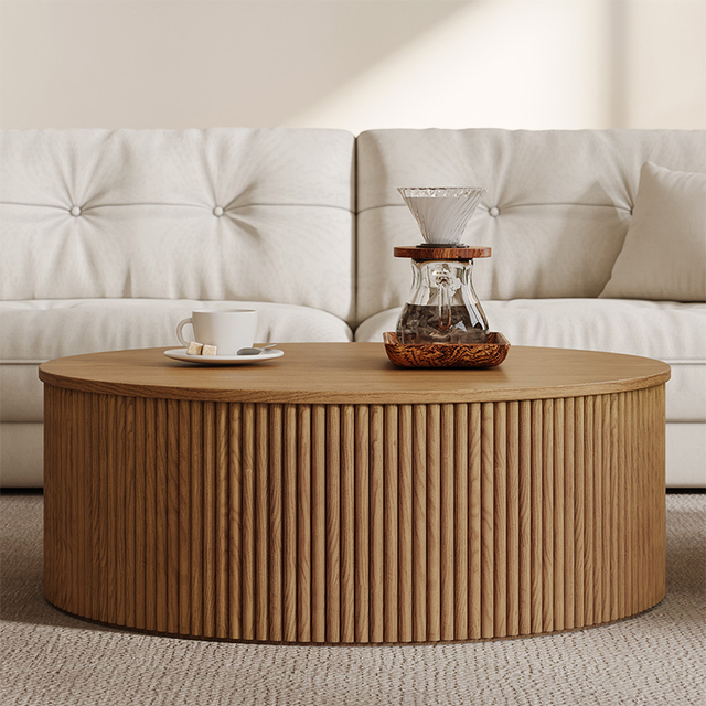 Mid-Century Modern Round Coffee Table Simple Living Room Lifting Top Round Solid Wood Coffee Table