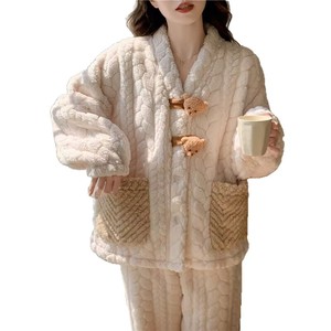 Conjunto de Franela Térmica de Manga Larga para <span class=keywords><strong>Mujer</strong></span>, Diseño de Osito, Otoño/<span class=keywords><strong>Invierno</strong></span> 2025, Nueva Llegada, Ropa de Casa Gruesa de Coral Fleece - Product Image 5