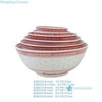 Bol en porcelaine à motif de dragon rouge traditionnel chinois, résistant à l'huile, lavable en machine, RZKG24-B-4-4.5-6-7-8-9 pouces
