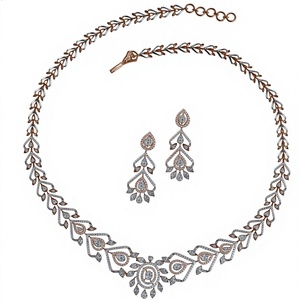 Ensemble de bijoux de fiançailles vintage en or rose plaqué, diamant de laboratoire, taille brillant, certifié IGI, luxe, unisexe, collier et boucles d'oreilles - Product Image 3
