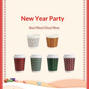 Gobelets en papier jetables enduits pour café, lait et thé, avec couvercle personnalisable, pour boissons chaudes à emporter, usage commercial et domestique, Noël et Nouvel An - Product Image 3