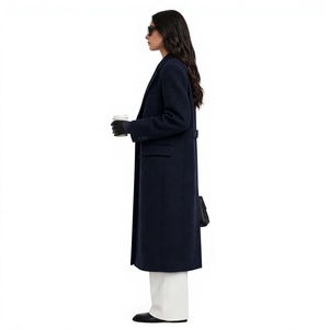 Abrigo de lana minimalista para mujer, manga larga, cuello vuelto, abotonadura sencilla, ropa de abrigo de otoño, color liso, cálido, antiencogimiento - Product Image 3