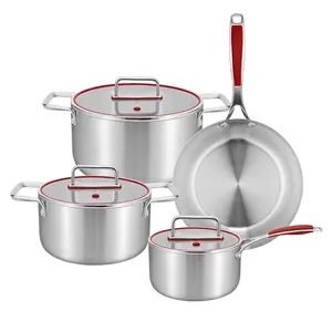 Factory Luxury 304 Stainless Steel Casseroles Hot Pot Milk Pot Non Stick Triply Stainless Steel Cookware Set
