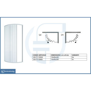 Paroi de douche semi-circulaire asymétrique Tina Lux 70x90 cm avec porte à ouverture à droite, écran de bain de luxe - Product Image 2