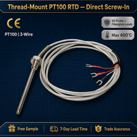 Sonde en acier inoxydable PT100 RTD à montage fileté Huadong avec fils de connexion tressés en fibre de verre haute température