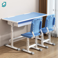 Ensemble bureau et chaise double réglables en hauteur pour étudiants, table d'étude scolaire deux places avec tiroir pour mobilier de classe