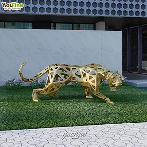 Scultura esterna moderna in metallo Color oro animale in acciaio inox pantera - Product Image 2